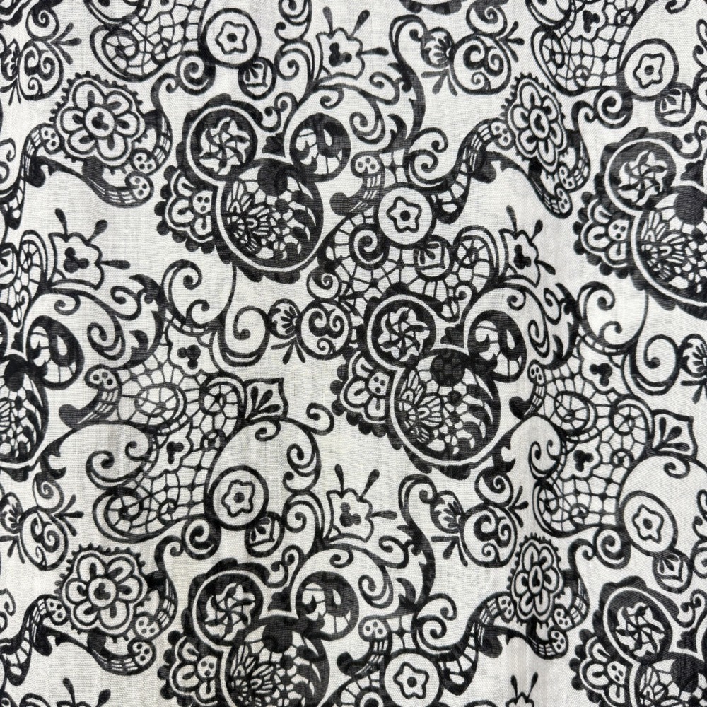 Disney Parks Womens One Size Scarf Wrap Black White Floral Sheer Boho Pom Trim
